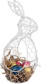 Biely drôtený dekoračný košík králik Bunny - 16 * 12 * 33 cm