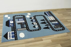 Detský  koberec  Kids 534451/94922 - Uličky pomedzi domčeky, svetlomodrý