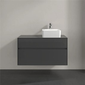 VILLEROY &amp; BOCH Collaro závesná skrinka pod umývadlo na dosku (umývadlo vpravo), 2 zásuvky, 1000 x 500 x 548 mm, Glossy Grey, C04000FP