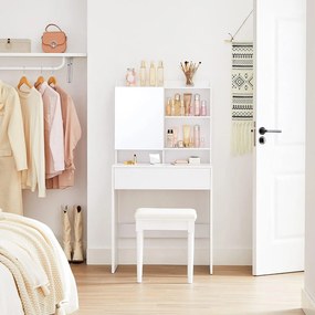 Toaletný stolík so zrkadlom a zásuvkou, Kozmetický stolík moderný, biely