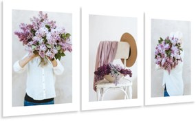 Gario Sada plagátov Nádherné kvety - 3 dielna Farba rámu: Rustikálna, Veľkosť: 99 x 45 cm