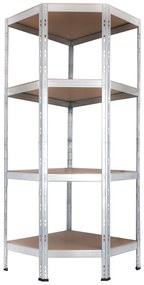 Rohový kovový regál RIVET BUDGET, 180x70x70x40 cm, 4x HDF polica, zinok