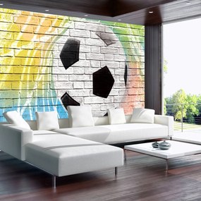 Fototapeta - Graffiti - futbal na tehlovej stene (254x184 cm)