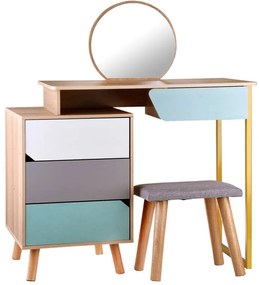 Toaletný stolík so zrkadlom, taburetkou a farebnými zásuvkami Inlea4Fun