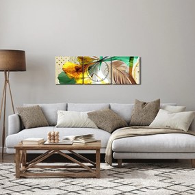 Obraz - Listy s pierkom (s hodinami) (90x30 cm)