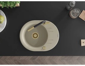 Mexen Kevin, 1-komorový granitový drez 586x458x190 mm a drezová batéria Flora, béžová, 6517-69-670401-57-G