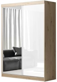 Skriňa Asturia dub artisan/biely lesk +zrkadlo