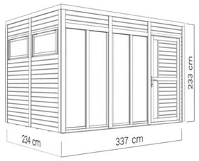 Drevený záhradný domček Bertilo Cubo 3 Office svetlosivý 336x234 cm