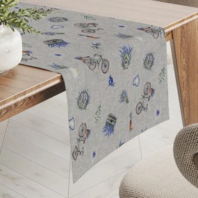Biante Dekoračný behúň na stôl PML-097 Levandule a bicykle na sivom režnom 35x180 cm