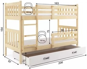Poschodová posteľ so zásuvkou a matracmi NATURAL 200x90 borovica - grafitová