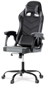 Herní křeslo, šedá a černá ekokůže, houpací mechanika, opěrák 135°