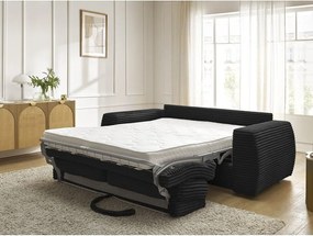 Čierna menčestrová pohovka na každodenné spanie/rozkladacia 240 cm Hugo – Bobochic Paris