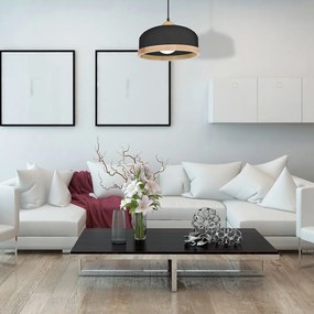 Závesné svietidlo Studio, 1x drevené/čierne kovové tienidlo, (fi 32cm), b/br