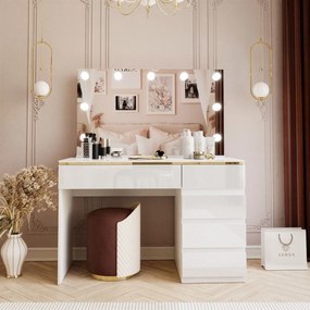 TOALETNÝ STOLÍK NESSIE ELITE 2 BIELY LESK + ZLATÝ