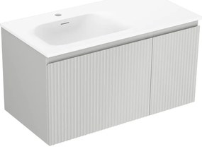 Mexen Rivel, kúpeľňová skrinka 90 cm s umývadlom Vela na ľavej strane, 1S, 1D, drážkovaná, sivá matná/biela matná - 91A23-09047-3-BBFF62-W23L01