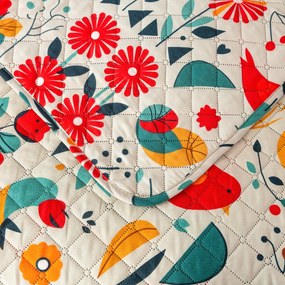 Prehoz na posteľ so vzorom RETRO VTÁČIK farebný Rozmer: 220 x 240 cm