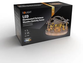 Solight Vianočný drevený podsvietený betlehem, 5x LED, 25 cm, 2x AA