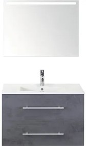 Kúpeľňový nábytkový set Sanox Stretto farba čela betón antracitovo sivá ŠxVxH 81 x 170 x 39 cm s keramickým umývadlom a zrkadlom s LED osvetlením