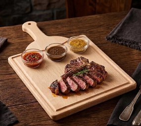 AMADEA Drevená doštička s drážkou a 3 servírovacie misky, masívne drevo, 45x25x2 cm