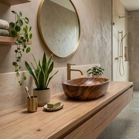 Rea Amelia Wood, umývadlo na dosku 480x345x135 mm, imitácia dreva-hnedá matná, REA-U5060