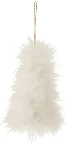 Biela vianočná ozdoba stromček s pierkami - 9*9*14 cm