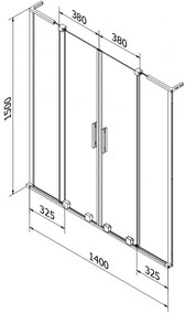 Mexen Velar L Duo, 2-krídlová posuvná vaňová zástena 140 x 150 cm, 8mm sklo námraza, chrómová, 896-140-003-32-01