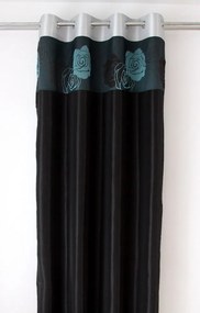 Čierny záves s tyrkysovými kvetmi Šírka: 140 cm | Dĺžka: 250 cm (v sade 1 kus)
