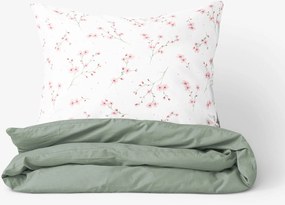 Goldea bavlnené posteľné obliečky duo - kvitnúce sakury so šalviovo zelenou 140 x 220 a 70 x 90 cm