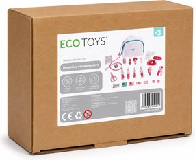 Drevený lekársky set ECOTOYS – lekárska taška, 26 dielov, hračka pre deti 3+