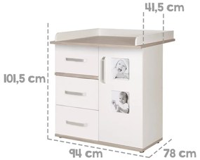 Biela vysoká detská komoda v dekore brestu s prebaľovacím pultom 94x102 cm Moritz – Roba