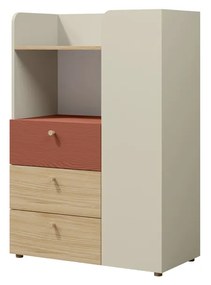 Šatníková skriňa Yoda 7 (svetlobéžová + dub olejovaný + korálová). Akcia -18%. Vlastná spoľahlivá doprava až k Vám domov. 1087356