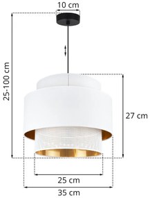 Závesné svietidlo Asti, 1x PVC/biele textilné tienidlo, (fi 35cm), g/c, b