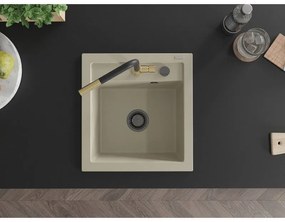 Mexen Vito, 1-komorový granitový drez 490x520x210 mm a drezová batéria Flora, béžová, 6503-69-670401-57-B