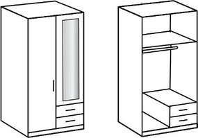 Šatníková skriňa so zrkadlom Bochum, 90 cm, grafit/jedľa