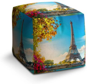 Sablio Taburet Cube Paríž Eiffelova veža Flowers: 40x40x40 cm