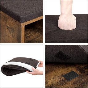 Lavica na topánky s 10 priehradkami, botník s poduškou, 104 x 30 x 48 cm, tmavohnedá farba