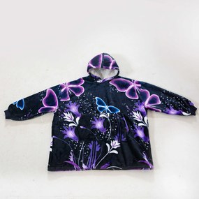 Baránková mikinová deka s rukávmi a kapucňou VIOLET BUTTERFLY, fialová
