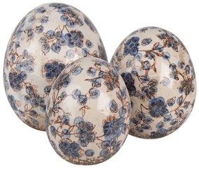Dekorácia socha vajíčko s modrými kvetmi Blusia S - Ø 9*12 cm