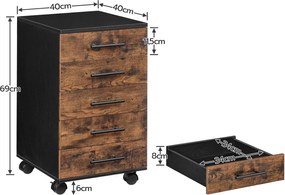 Pojízdný kancelářský kontejner Vasagle Dovi 69 cm hnědý/černý