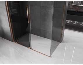 Mexen Velar, sprchový kút s posuvnými dverami 140 x 85 cm, 8mm šedé sklo, medená matná, 871-140-085-41-65