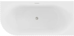 Mexen Gia, voľne stojaca rohová vaňa, drážkovaná, pravá, 150 x 75 cm, biela matná, brúsená oceľ, 52701507501P-97