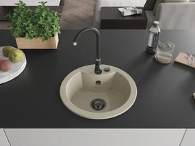 Mexen Diego, granitový drez 488x488x167 mm, 1-komorový, béžová s čiernym sifónom, 6512481000-69-B