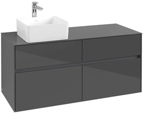 VILLEROY &amp; BOCH Collaro závesná skrinka pod umývadlo na dosku (umývadlo vľavo), 4 zásuvky, 1200 x 500 x 548 mm, Glossy Grey, C04200FP