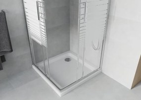 Mexen Rio štvorcová sprchová kabína 80 x 80 cm, biele pruhy, chróm + vanička Flat, biela - 860-080-080-01-20-4010