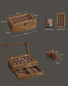 Úložný box na hodinky Vrangle 34 cm hnědý
