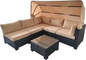 Veľký ratanový záhradný set Avenberg GALIA čierna/modrá + béžové poťahy