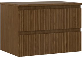 Mexen Rivel, kúpeľňová skrinka pod umývadlo 70 cm s hornou doskou, 2 zásuvky, drážkovaná, orech, 91A20-07047-2-BFFC86