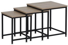 Konferenčné stolíky, set 3 ks, dub sonoma/čierna, KASTLER 2 NEW TYP 3