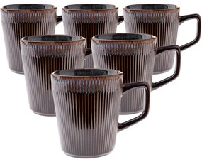 Súprava 6 keramických hrnčekov Rustik 410 ml, tmavohnedá
