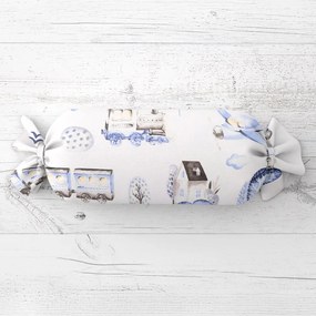 Biante Detský vankúš valec bonbon Sandra SA-690 Modré vláčiky s lietadielkami na bielom 15x100 cm